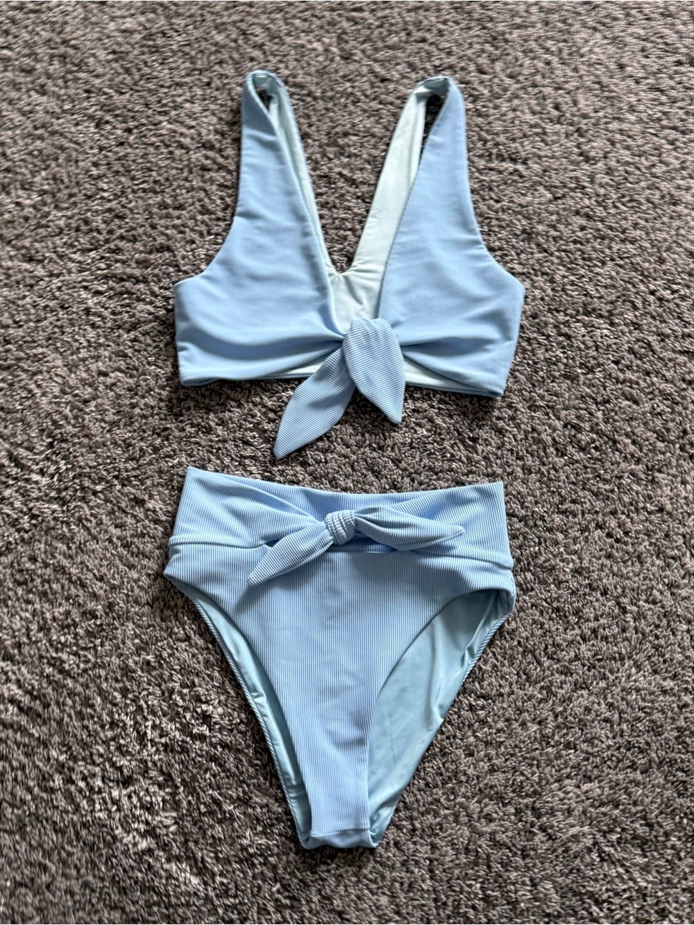 Beach Riot Light Blue Knotted Ribbed High-Waist Bikini